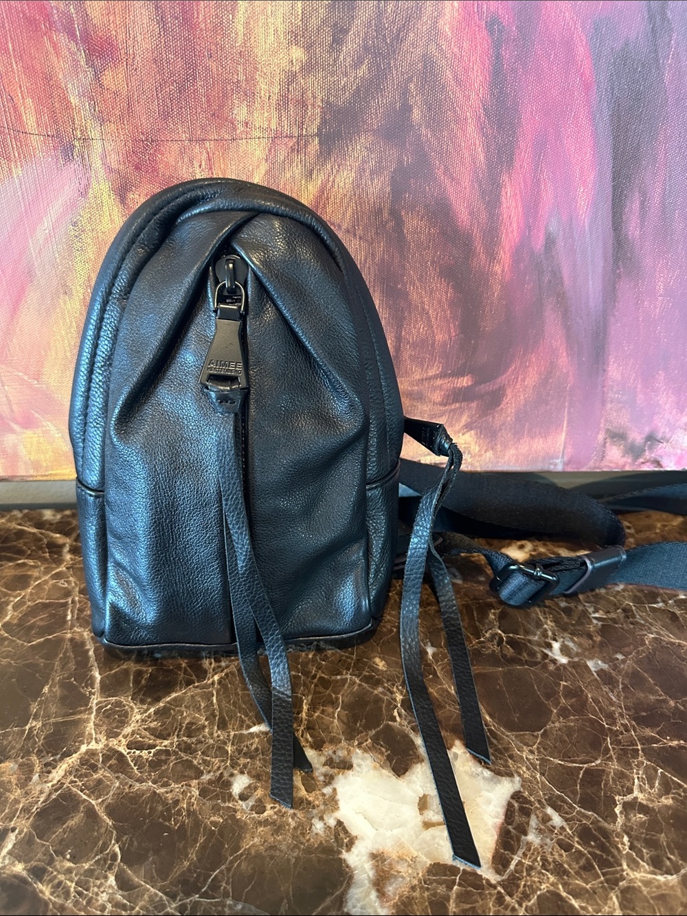 Aimee Kestenberg Black Pebbled Leather Mini Backpack